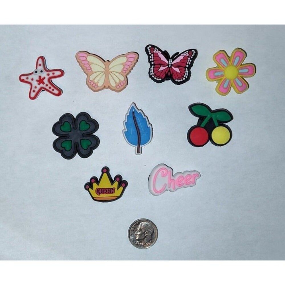 Floral Butterfly Girl Theme Shoe Charms Lot 9 Pieces PVC Waterproof